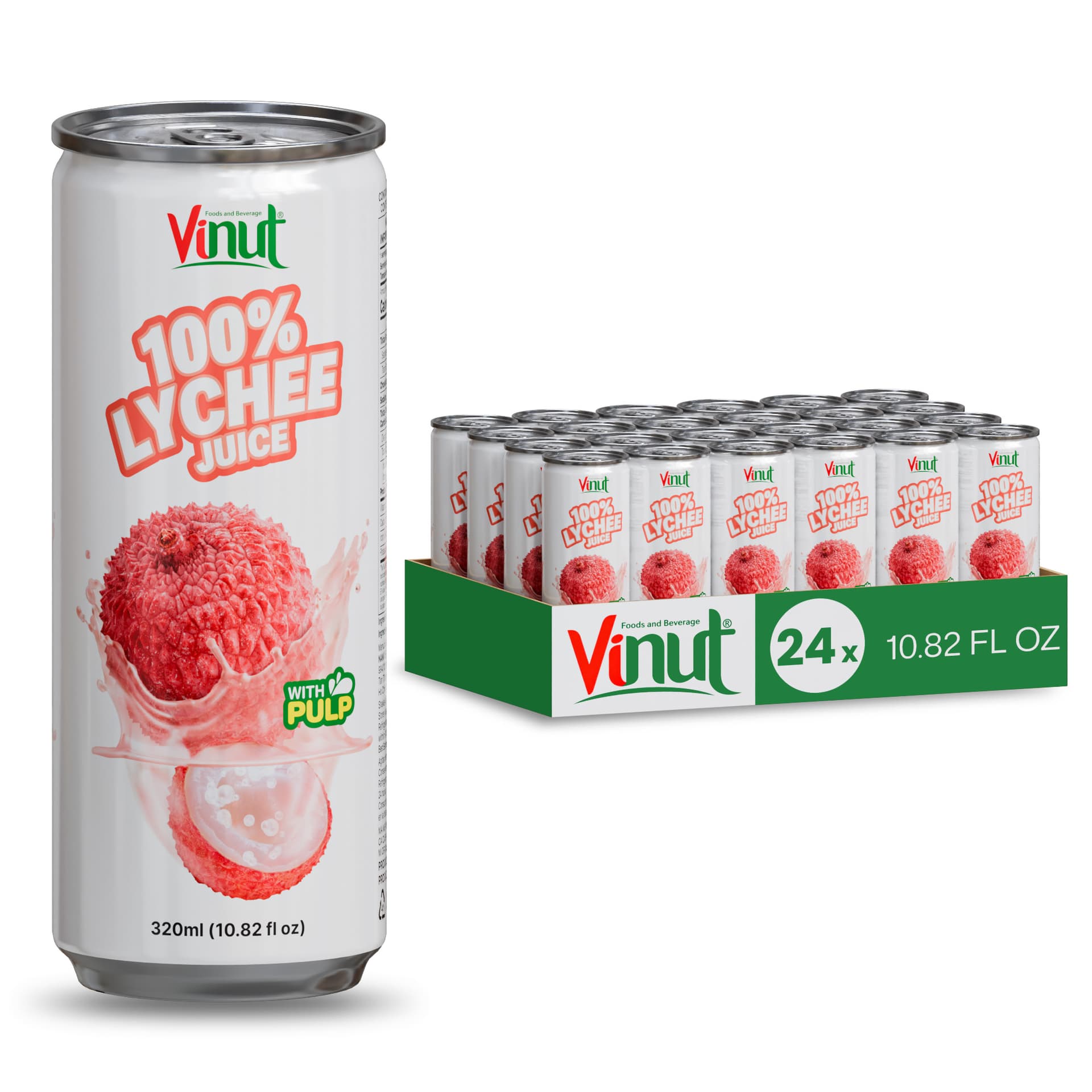 Vinut 100% Lychee Juice Drink with Pulp (No Added Sugar) 320ml I Pack of 24 view 1