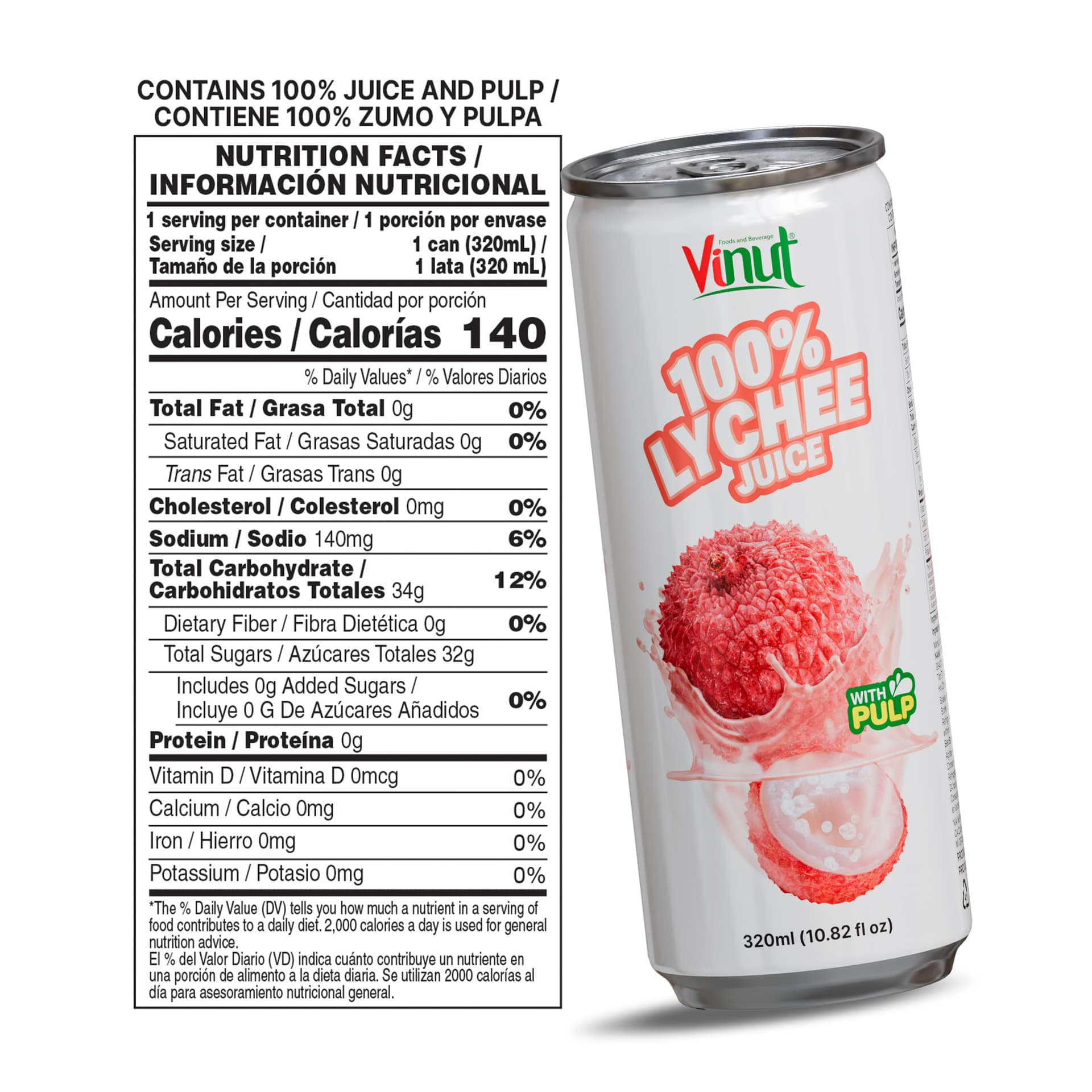 Vinut 100% Lychee Juice Drink with Pulp (No Added Sugar) 320ml I Pack of 24 view 3