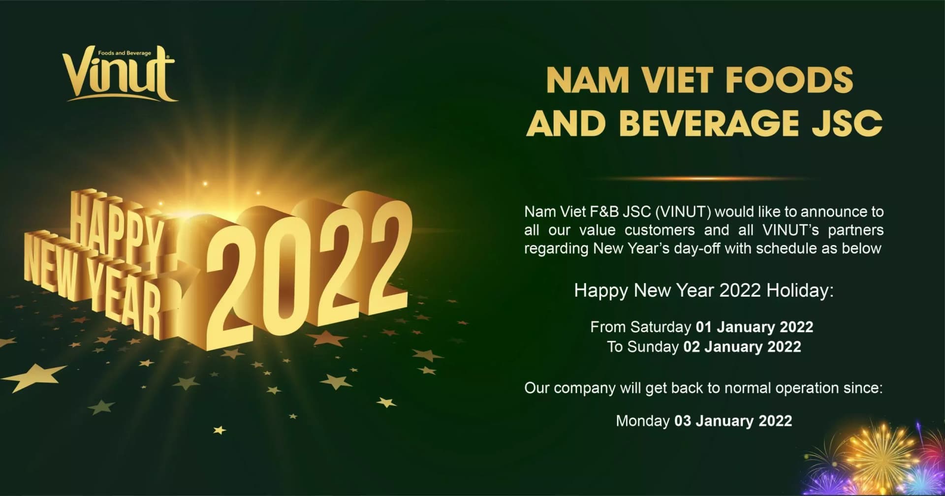 VINUT New Year 2022 holiday officially announced