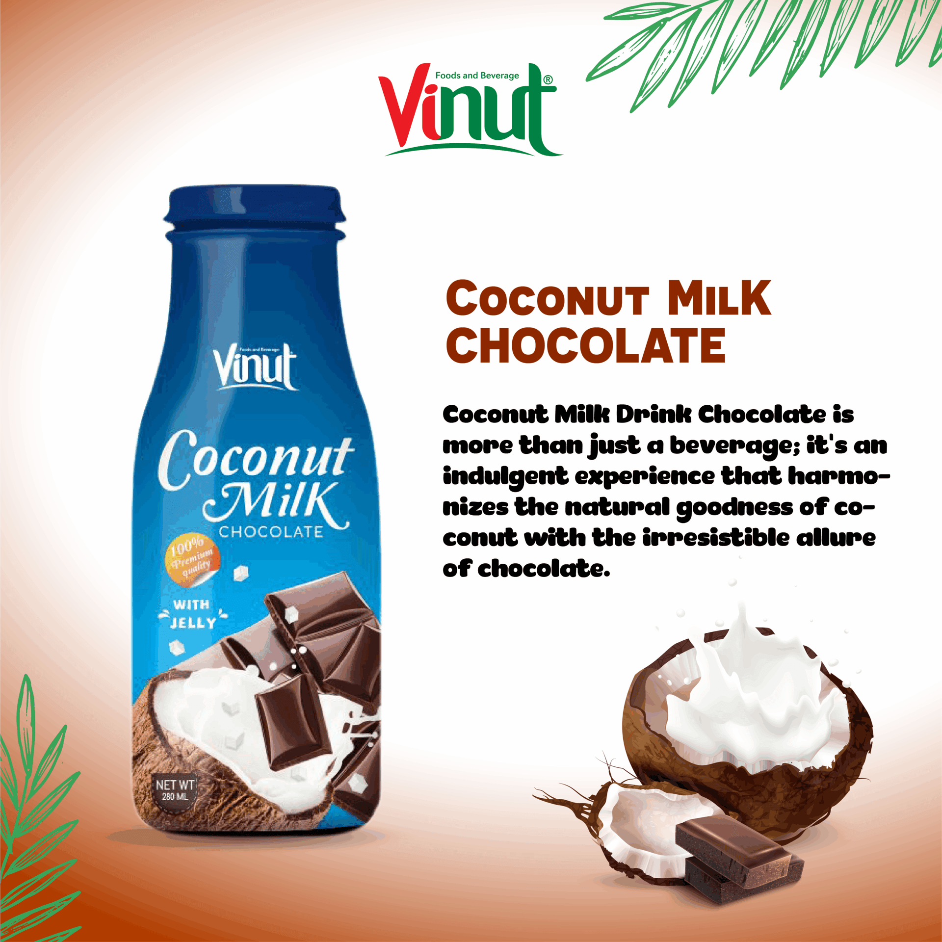 280ml VINUT bottle Original Coconut milk with Chocolate flavour view 3