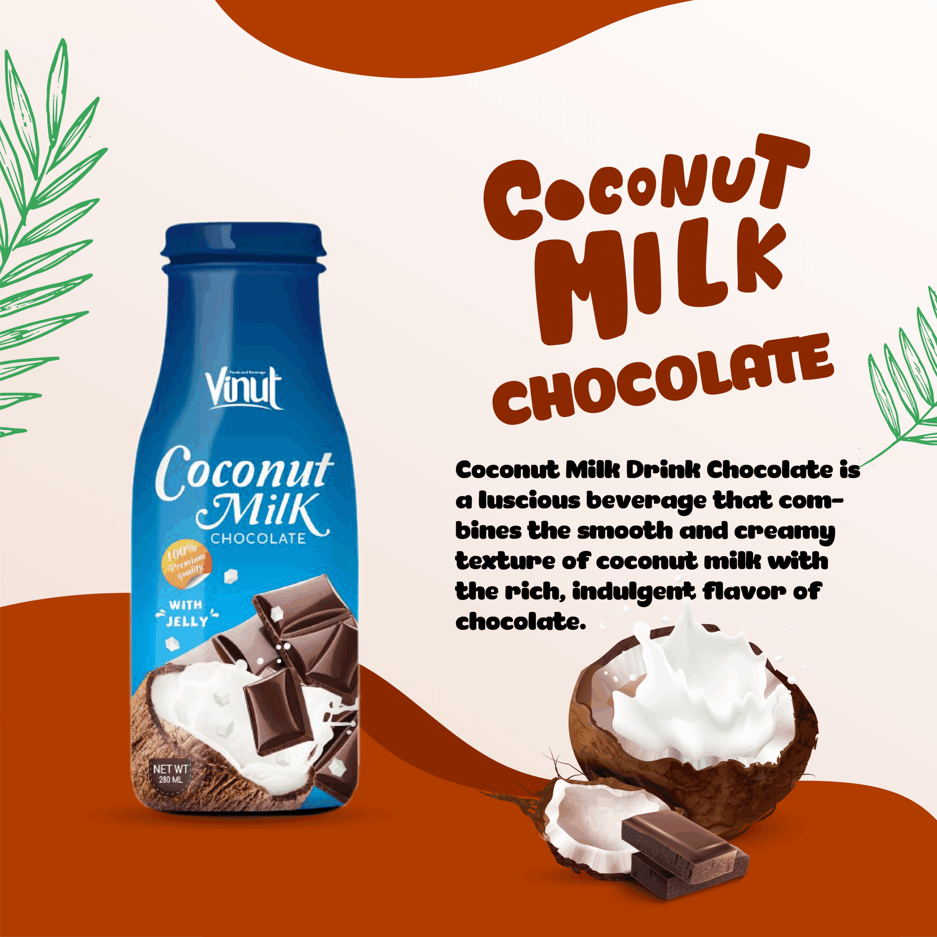 280ml VINUT bottle Original Coconut milk with Chocolate flavour view 2