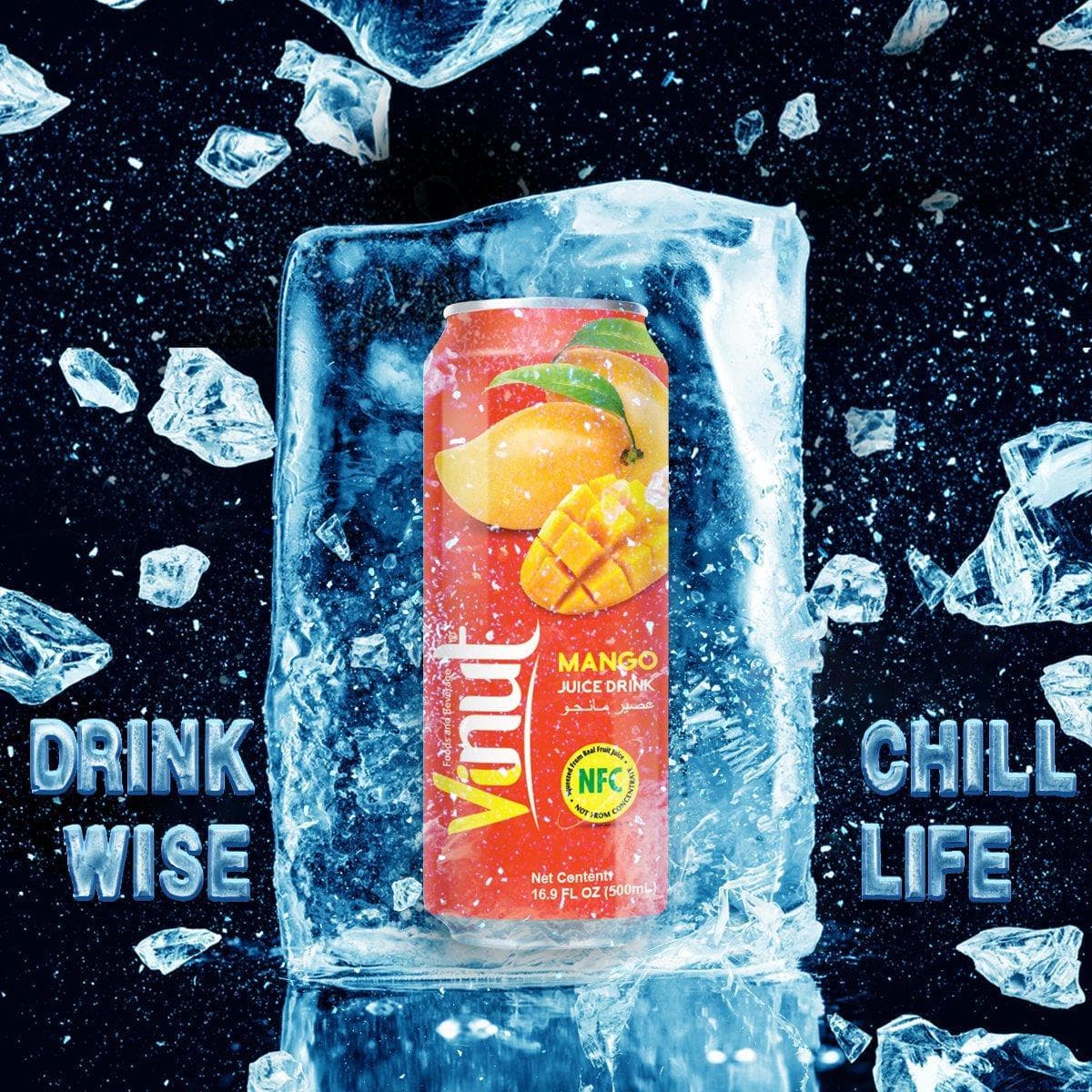 VINUT Mango Juice, With Pulp, NFC Squeezed From Real Fruit Juice Not From Concentrate, Can, 16.57 fl oz (490 mL) view 3