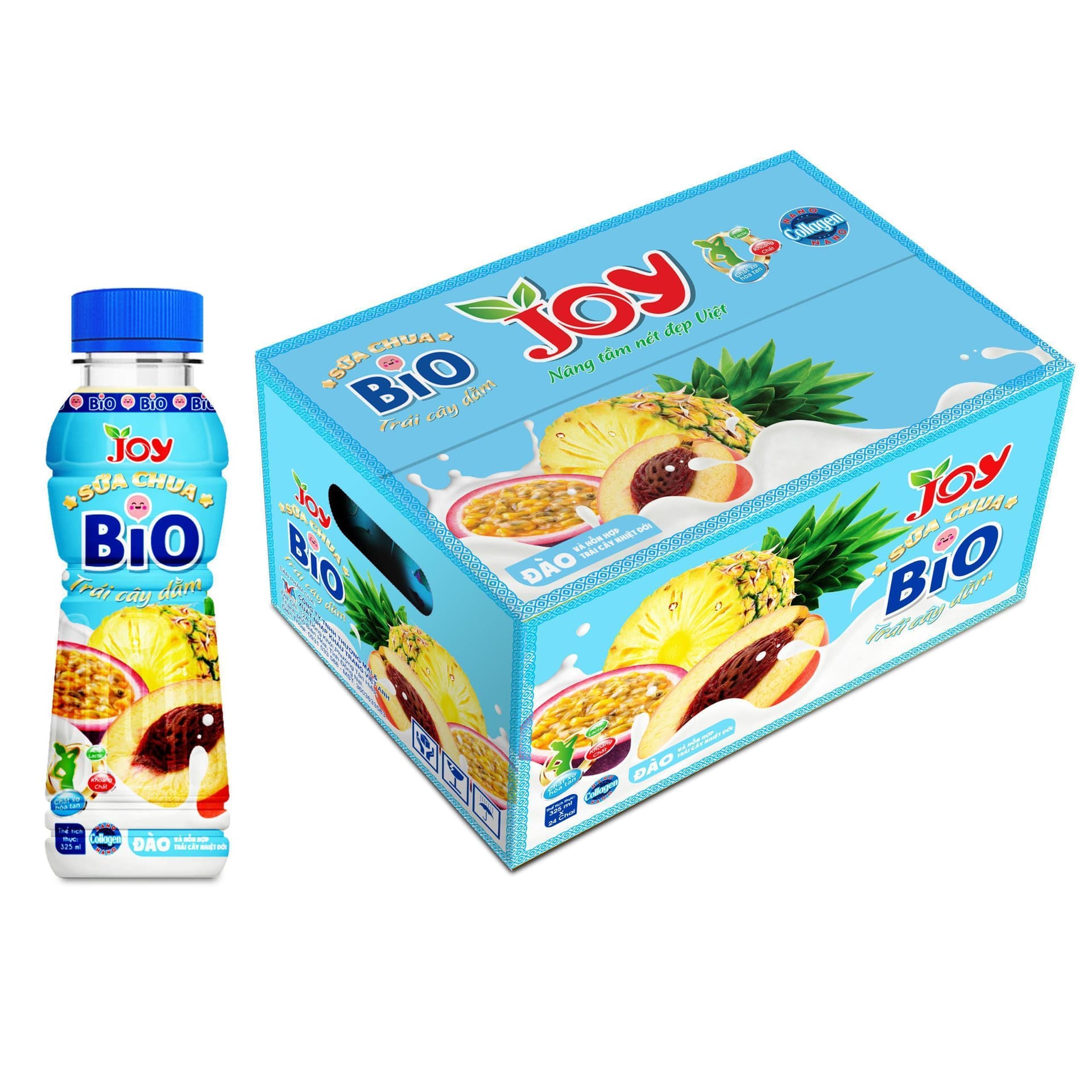 Joy BIO Yogurt Drink Peach Passion fruit, Collagen, PET Bottle, 115 ml