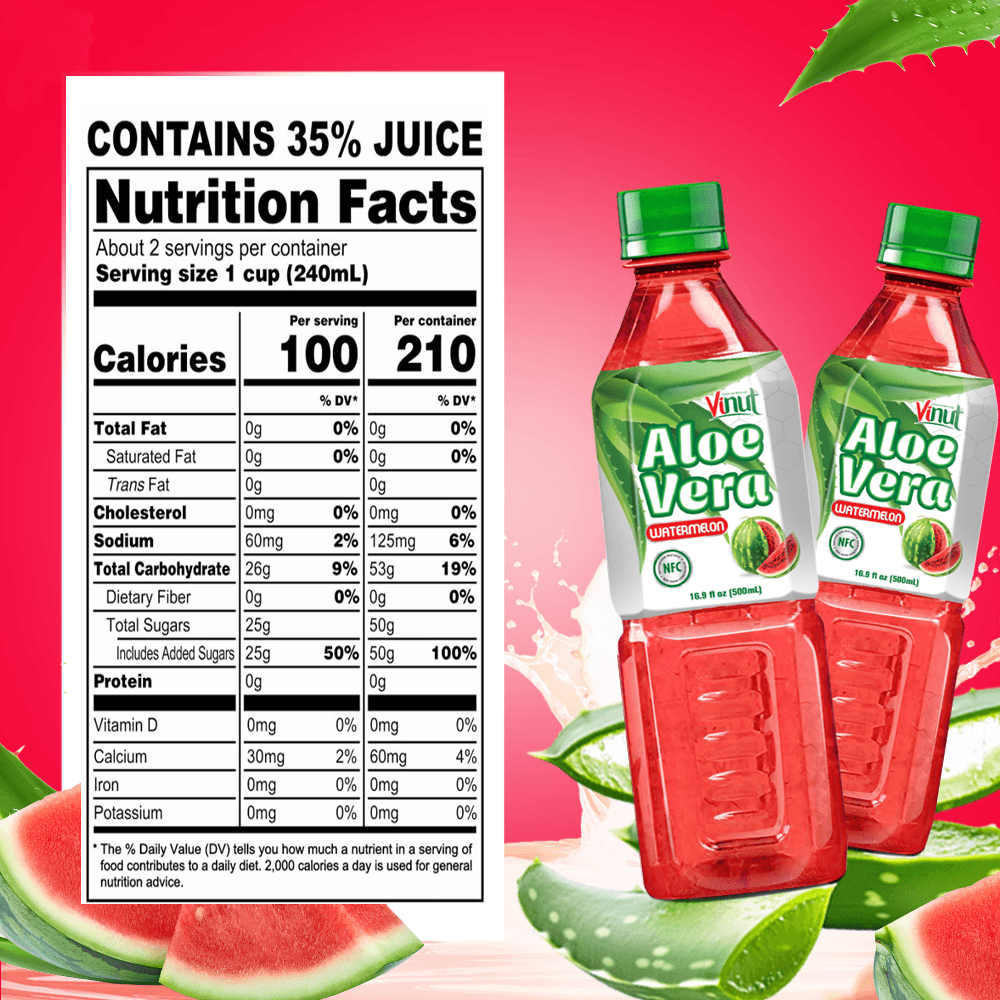 Vinut Aloe Vera Drink, Watermelon Flavor, NFC, PET Bottle, 16.9 fl oz (500 mL) view 3