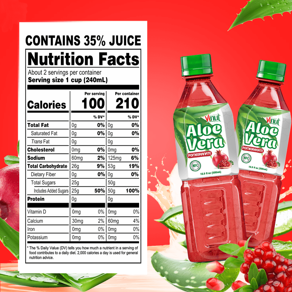 Vinut Aloe Vera Drink, Pomegranate Flavor, NFC, PET Bottle, 16.9 fl oz (500 mL) view 3