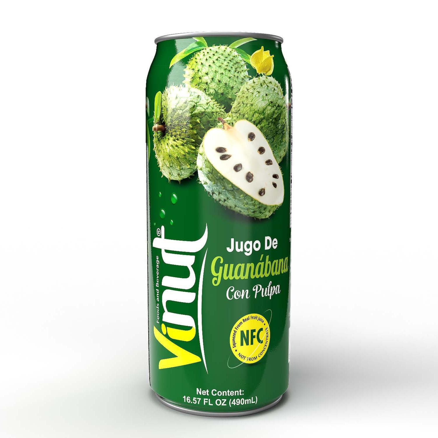 VINUT Soursop Juice, With Pulp, NFC Squeezed From Real Fruit Juice Not From Concentrate, Can, 16.57 fl oz (490 mL)