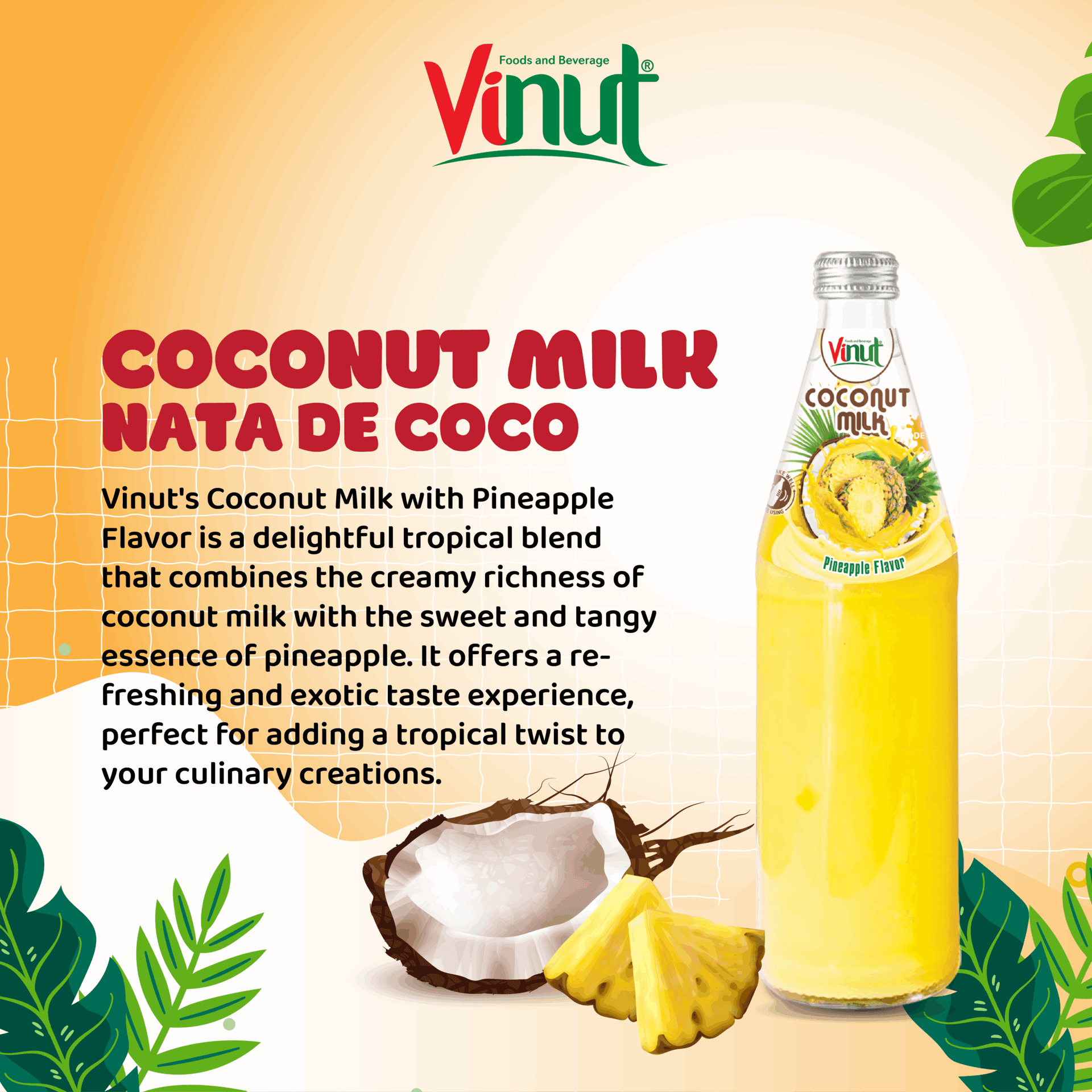 490ml Vinut Bottle Coconut milk Pineapple with Nata de coco view 2