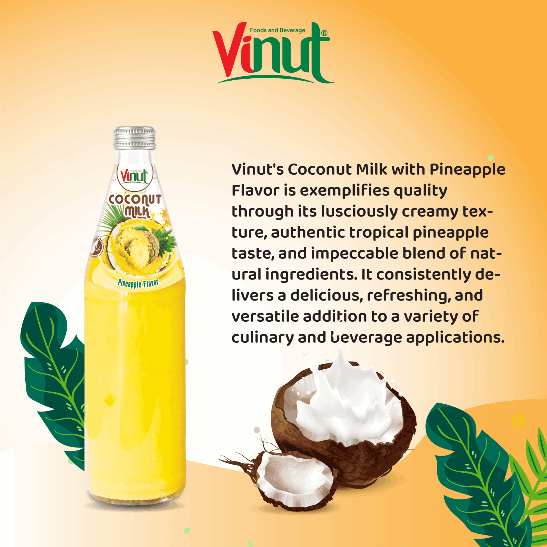 490ml Vinut Bottle Coconut milk Pineapple with Nata de coco view 3