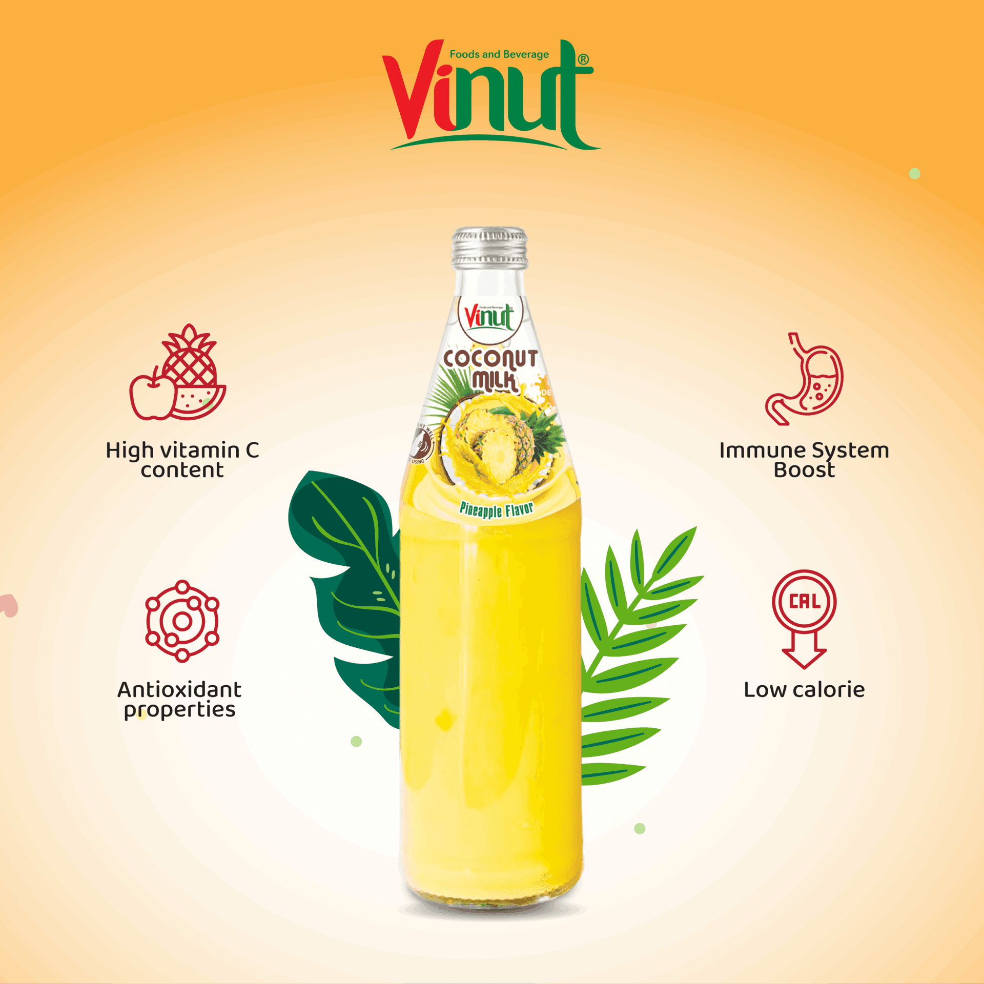 490ml Vinut Bottle Coconut milk Pineapple with Nata de coco view 4