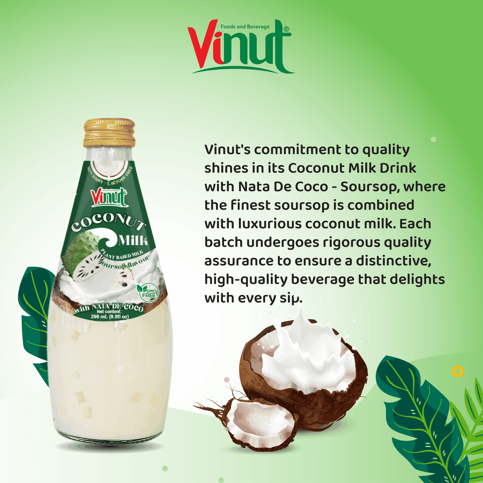 9.8 fl oz Vinut Bottle Coconut milk &amp; Soursop with Nata de coco view 3