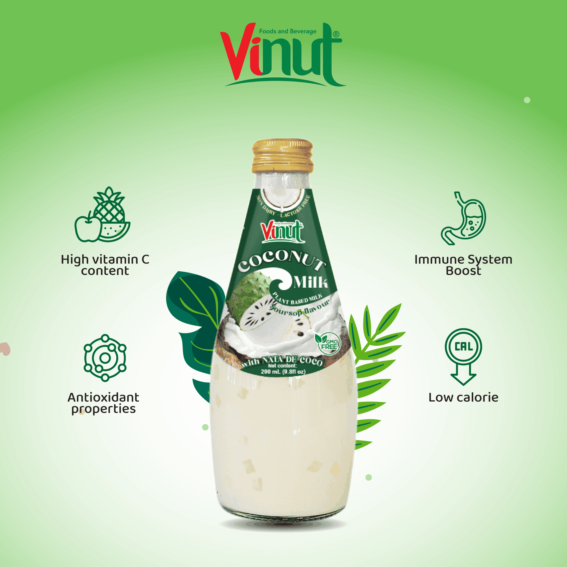 9.8 fl oz Vinut Bottle Coconut milk &amp; Soursop with Nata de coco view 4