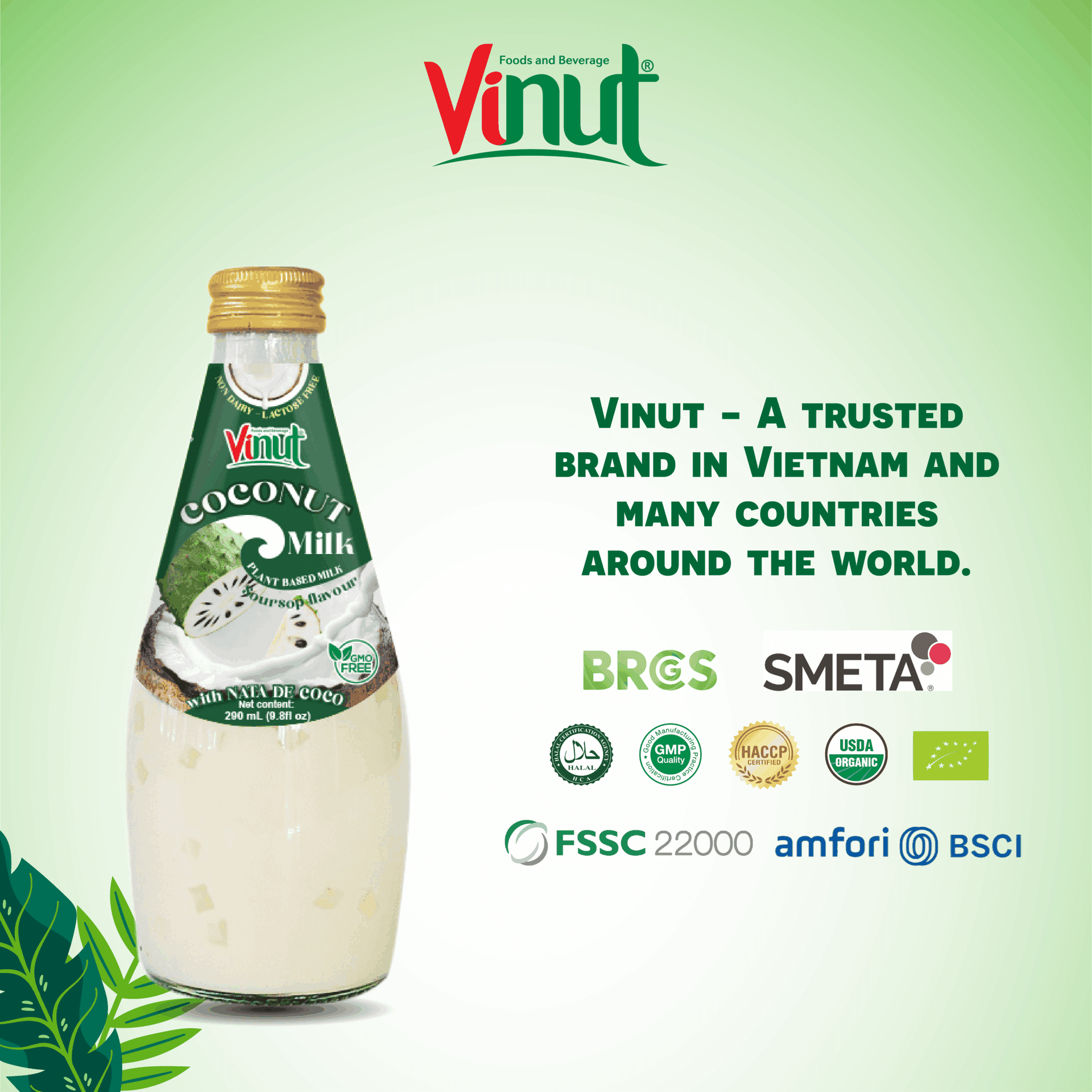 9.8 fl oz Vinut Bottle Coconut milk &amp; Soursop with Nata de coco view 5