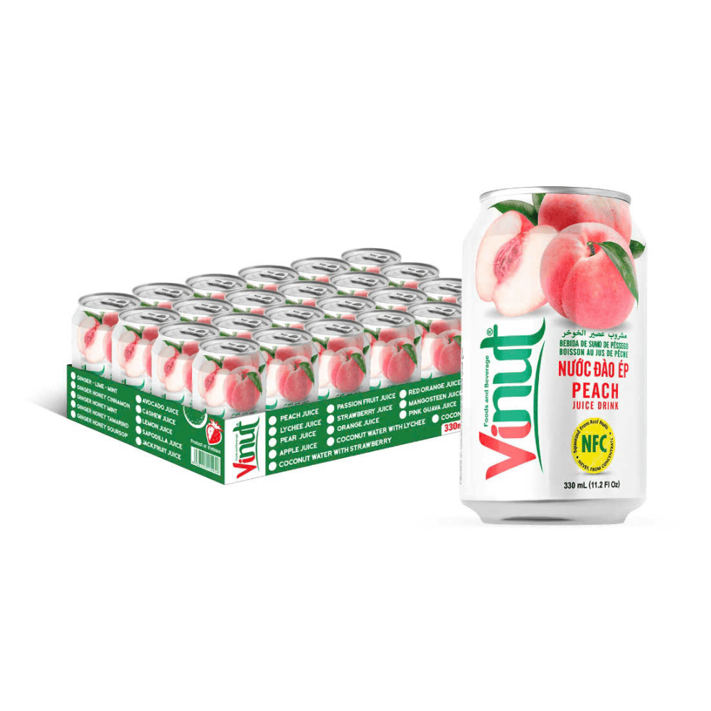 VINUT Peach Juice Drink, Squeezed From Real Fruit Juice, NFC, Not From Concentrate, Slim Can, 330 mL (11.2 Fl Oz) view 2