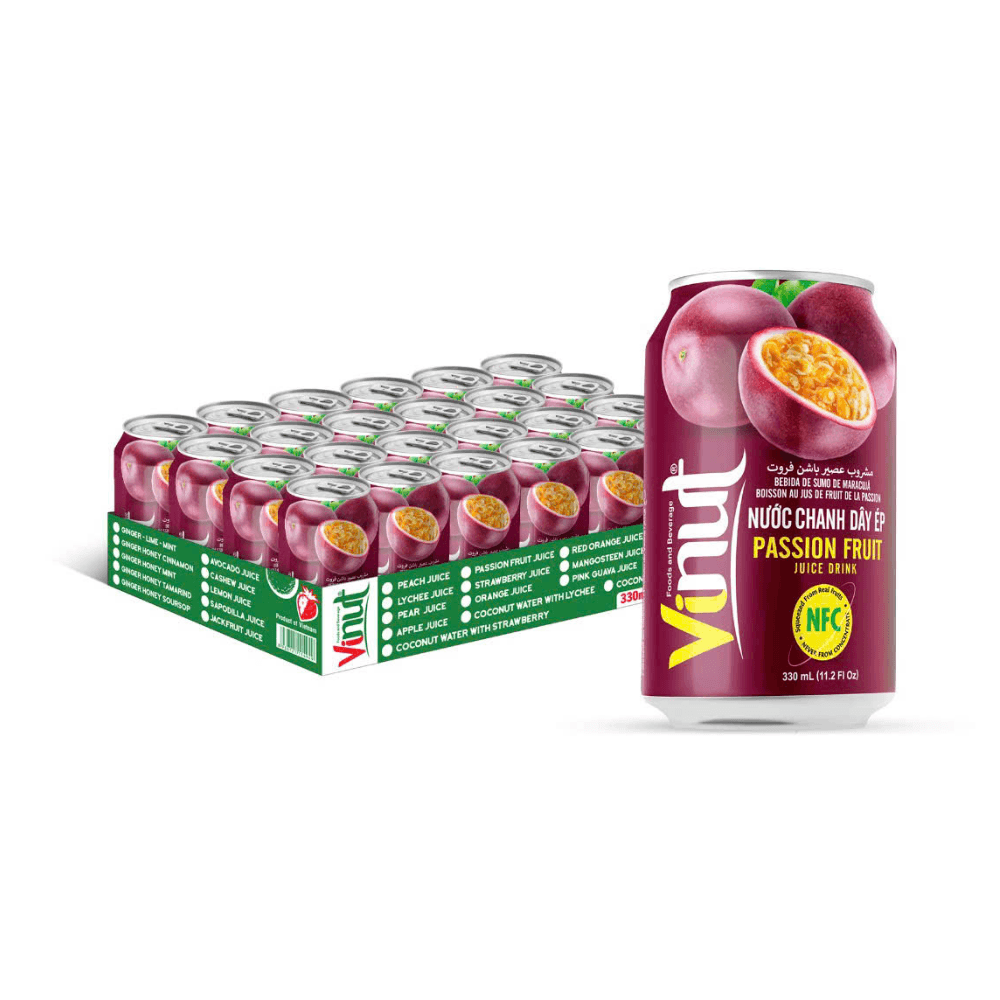 VINUT Passion Fruit Juice Drink, Squeezed From Real Fruit Juice, NFC, Not From Concentrate, Slim Can, 330 mL (11.2 Fl Oz) view 2