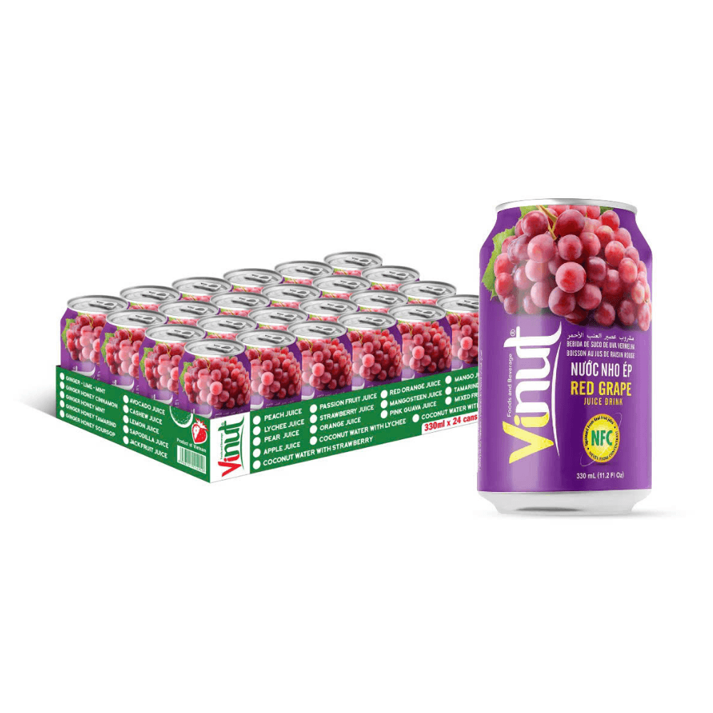 VINUT Red Grape Juice Drink, Squeezed From Real Fruit Juice, NFC, Not From Concentrate, Slim Can, 330 mL (11.2 Fl Oz) view 2