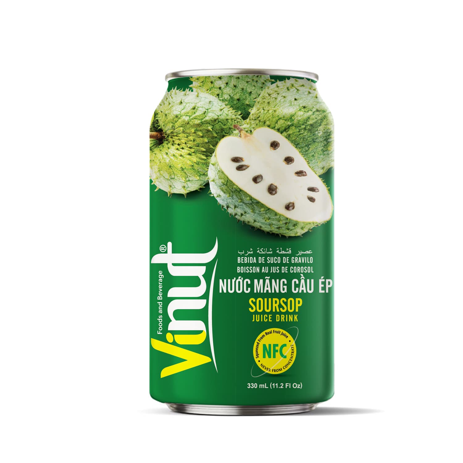 VINUT Soursop Juice Drink, Squeezed From Real Fruit Juice, NFC, Not From Concentrate, Slim Can, 330 mL (11.2 Fl Oz)