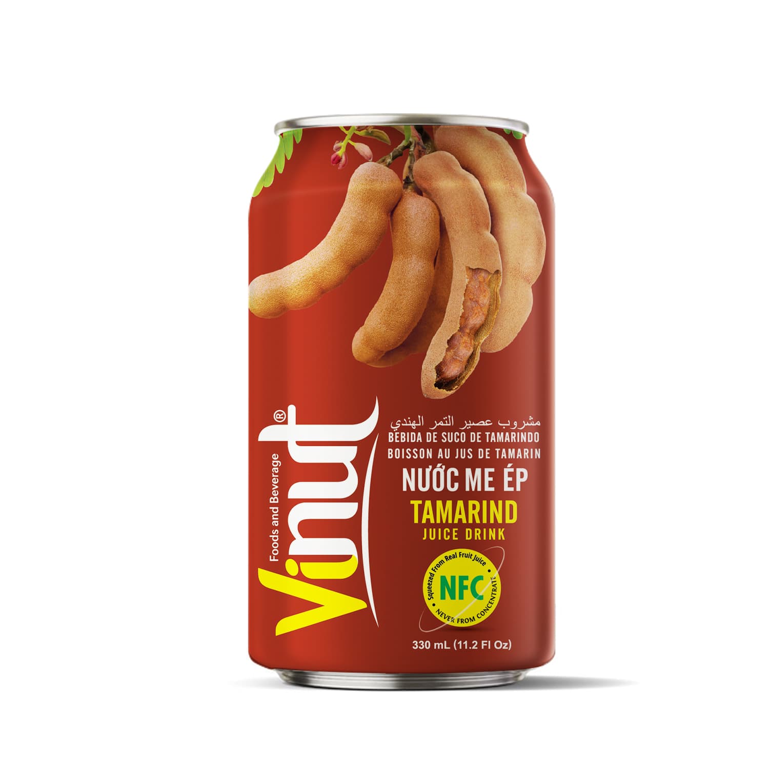 VINUT Tamarind Juice Drink, Squeezed From Real Fruit Juice, NFC, Not From Concentrate, Slim Can, 330 mL (11.2 Fl Oz)