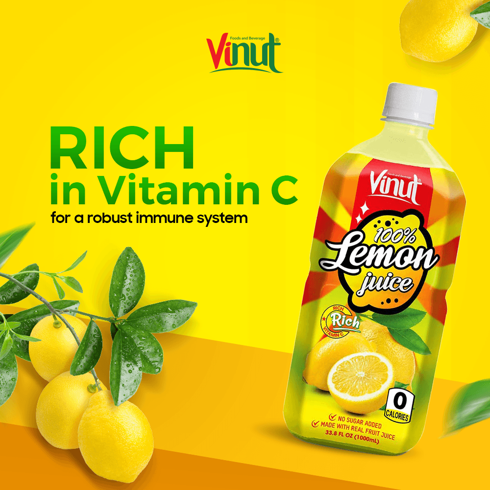 VINUT 100% Lemon Juice, Rich In Vitamin C, 0 Calories, No Sugar Added, Made With Real Fruit Juice, PET Bottle, 33.8 fl oz (1000 mL) view 2