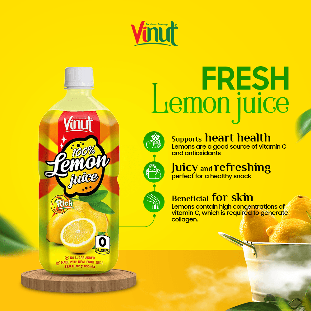 VINUT 100% Lemon Juice, Rich In Vitamin C, 0 Calories, No Sugar Added, Made With Real Fruit Juice, PET Bottle, 33.8 fl oz (1000 mL) view 4