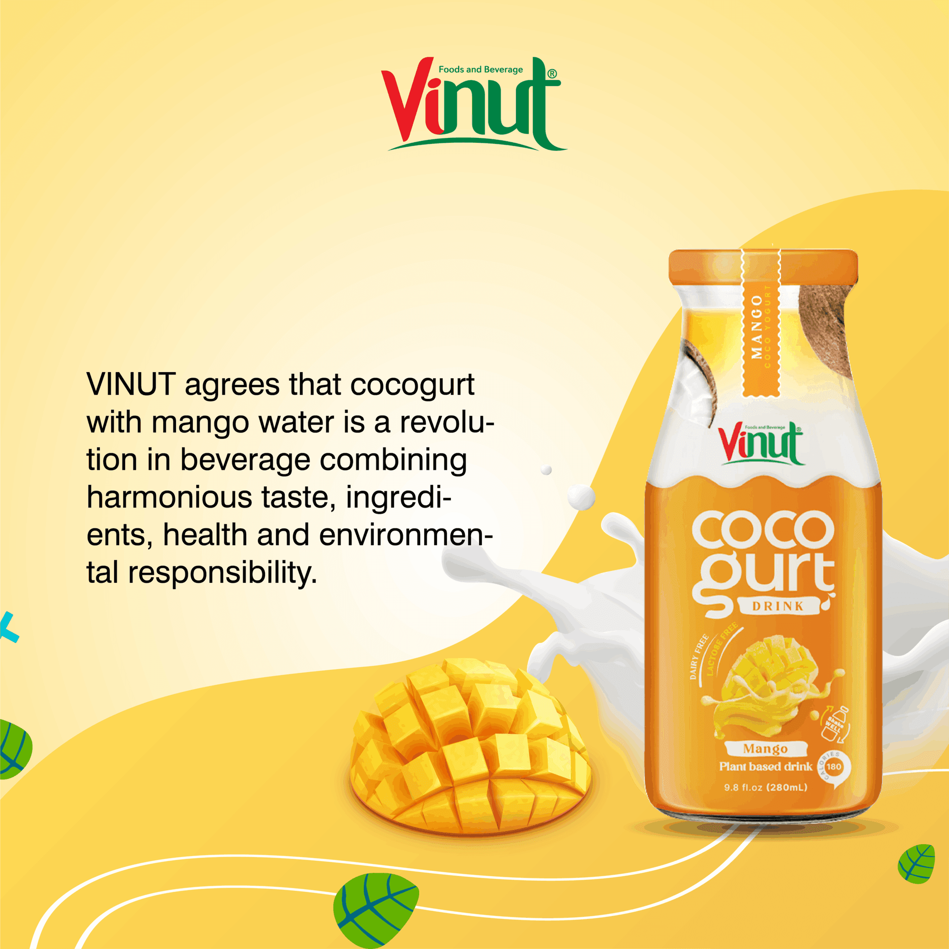 280ml Vinut Cocogurt (Coconut milk) drink with Mango(Lactose free, Dairy free, Plant based) view 4