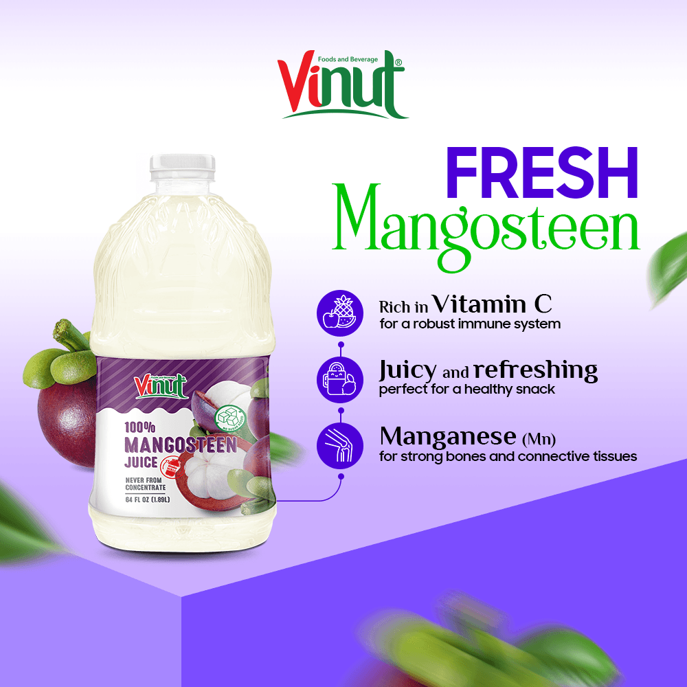 VINUT 100% Mangosteen Juice, Never From Concentrate, No Sugar Added, PET Bottle, 64 fl oz (1.89L) view 3