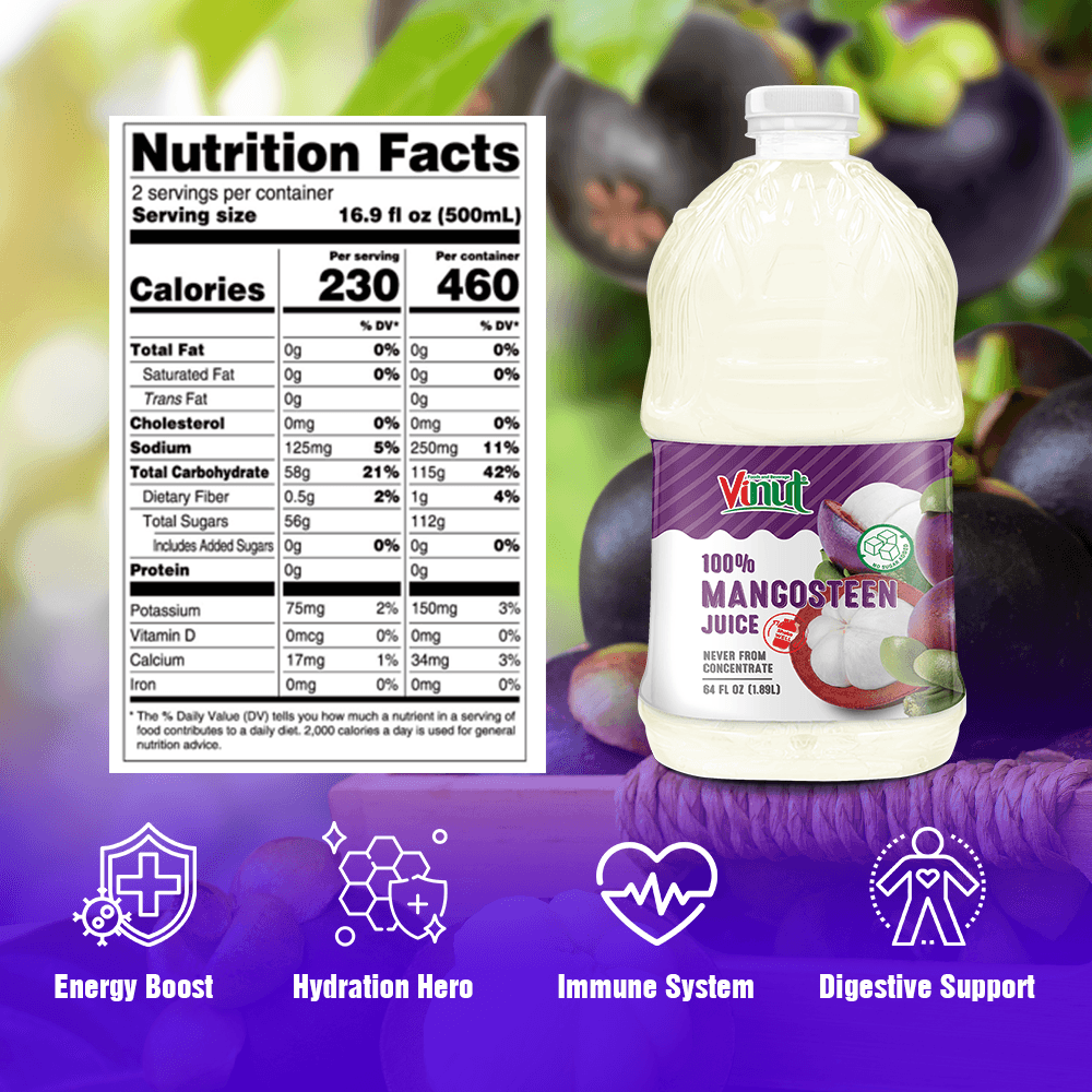 VINUT 100% Mangosteen Juice, Never From Concentrate, No Sugar Added, PET Bottle, 64 fl oz (1.89L) view 5