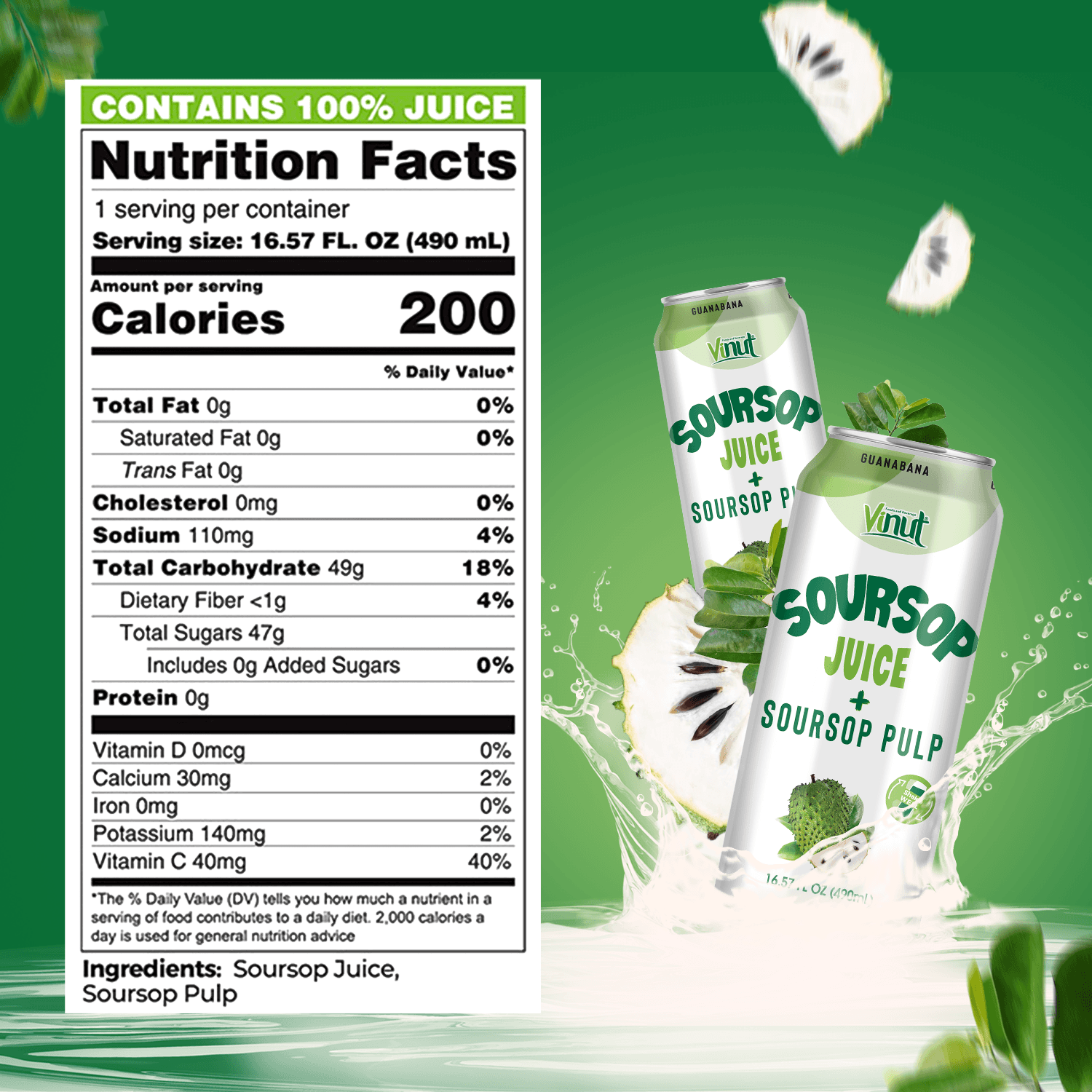16. 57 fl oz Vinut 100% NFC Soursop Juice Drink with Pulp (No Added Sugar) view 3