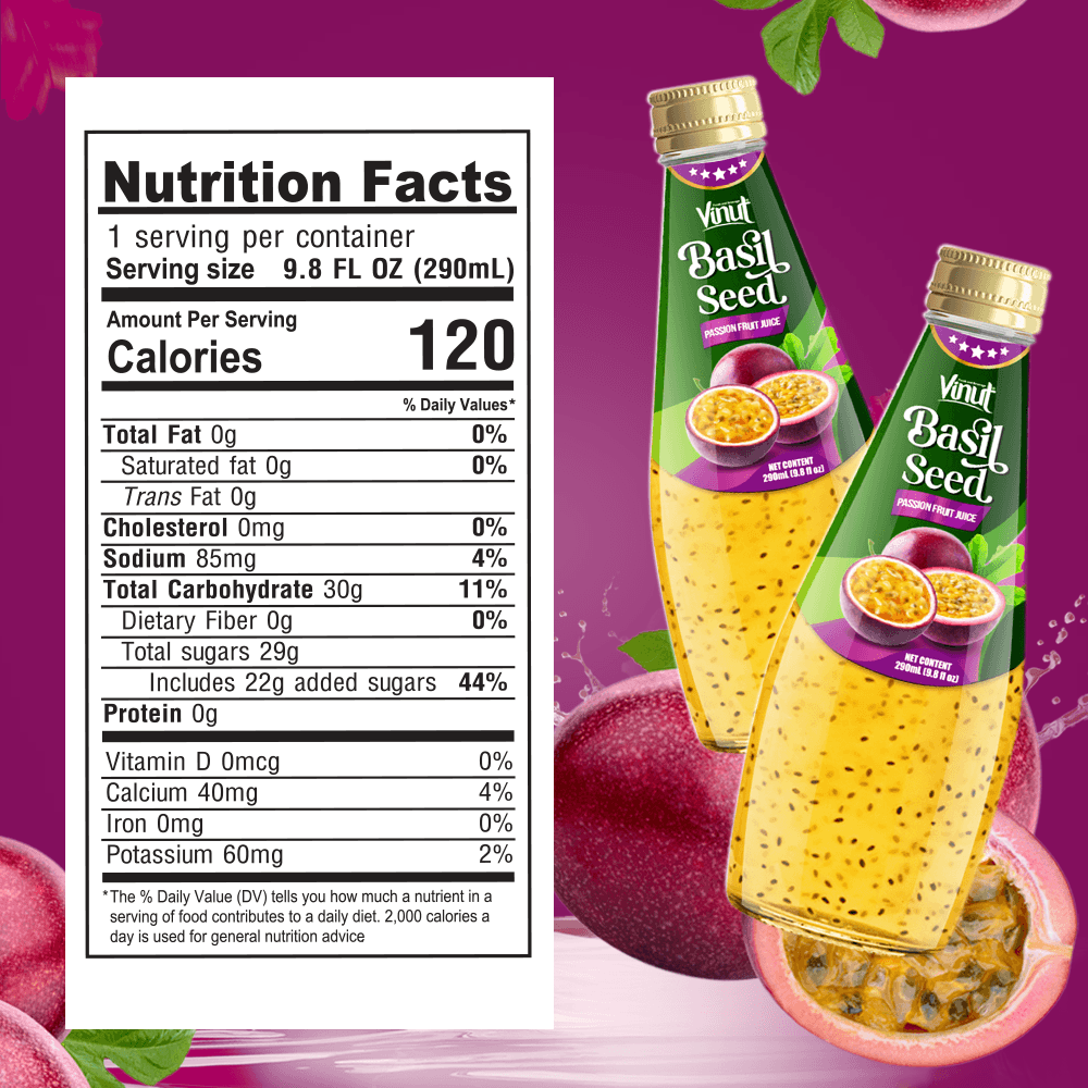 9.8 fl oz Vinut Basil Seed Drink with Passion Fruit Juice view 3