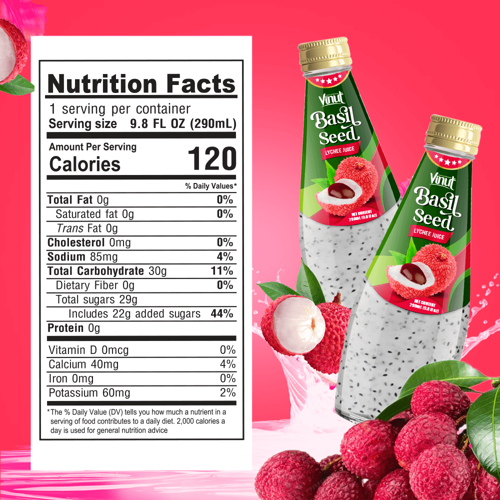 9.8 fl oz Vinut Basil Seed Drink with Lychee Juice view 3