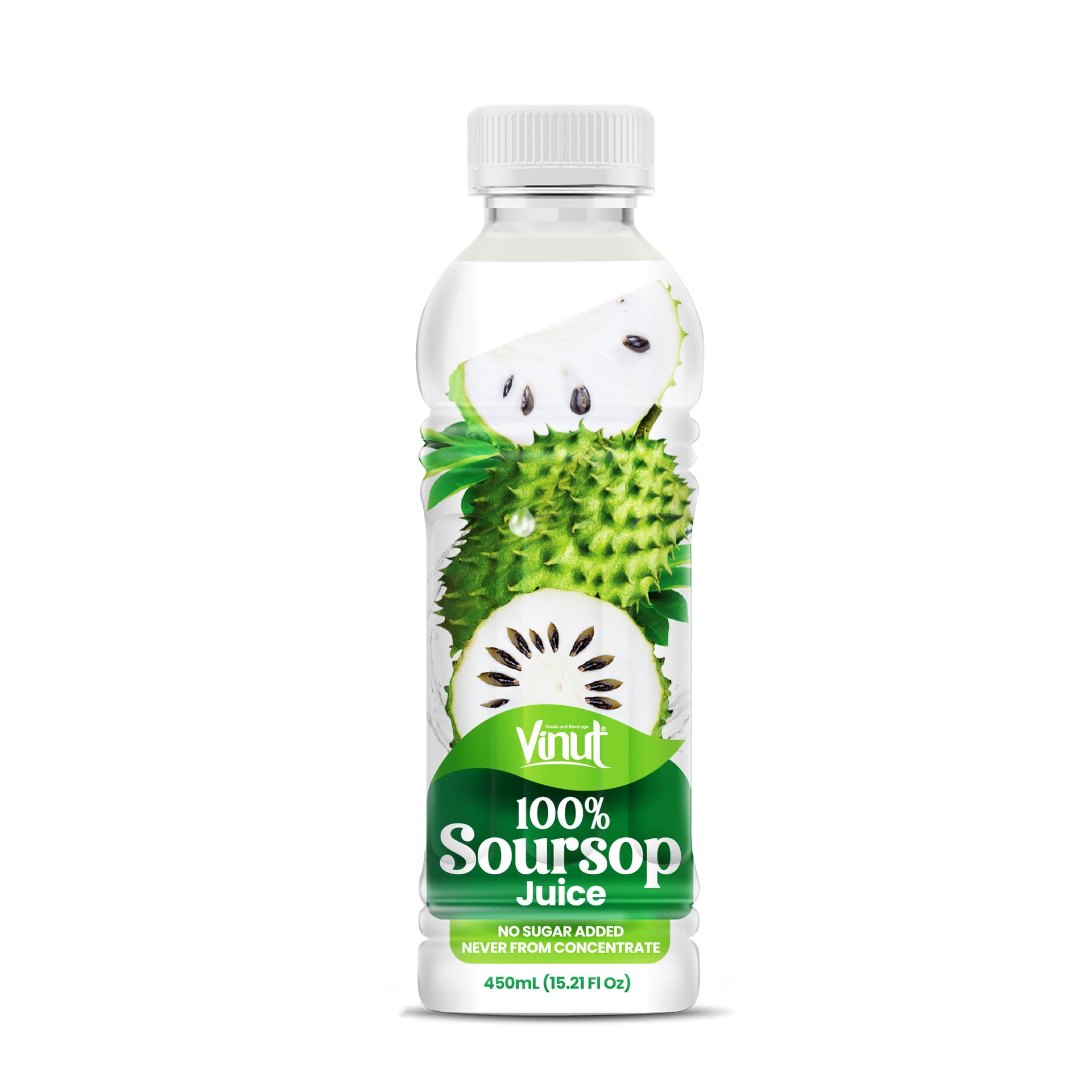 VINUT 100% Soursop Juice, No Sugar Added, Never From Concentrate, PET Bottle, 450mL (15.21 Fl Oz)