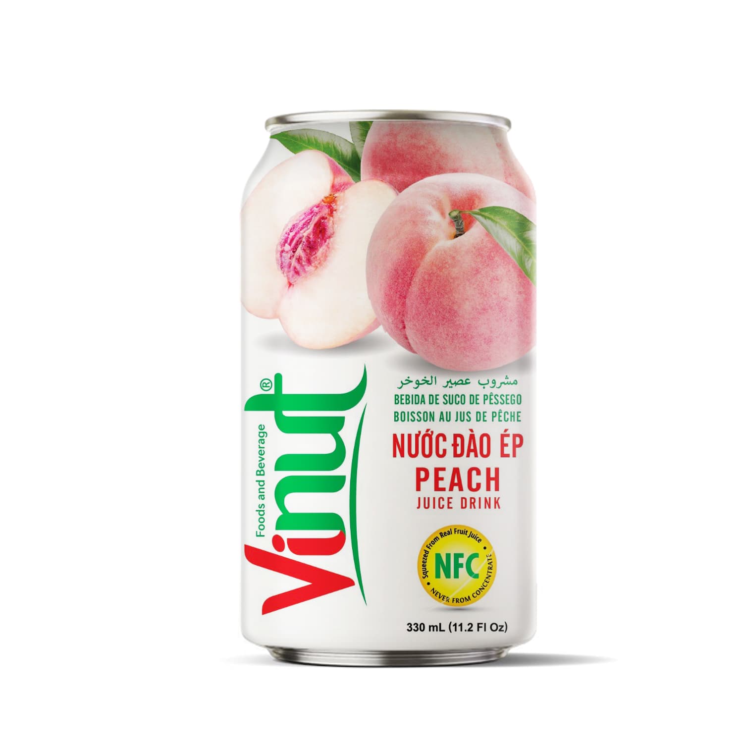 VINUT Peach Juice Drink, Squeezed From Real Fruit Juice, NFC, Not From Concentrate, Slim Can, 330 mL (11.2 Fl Oz)