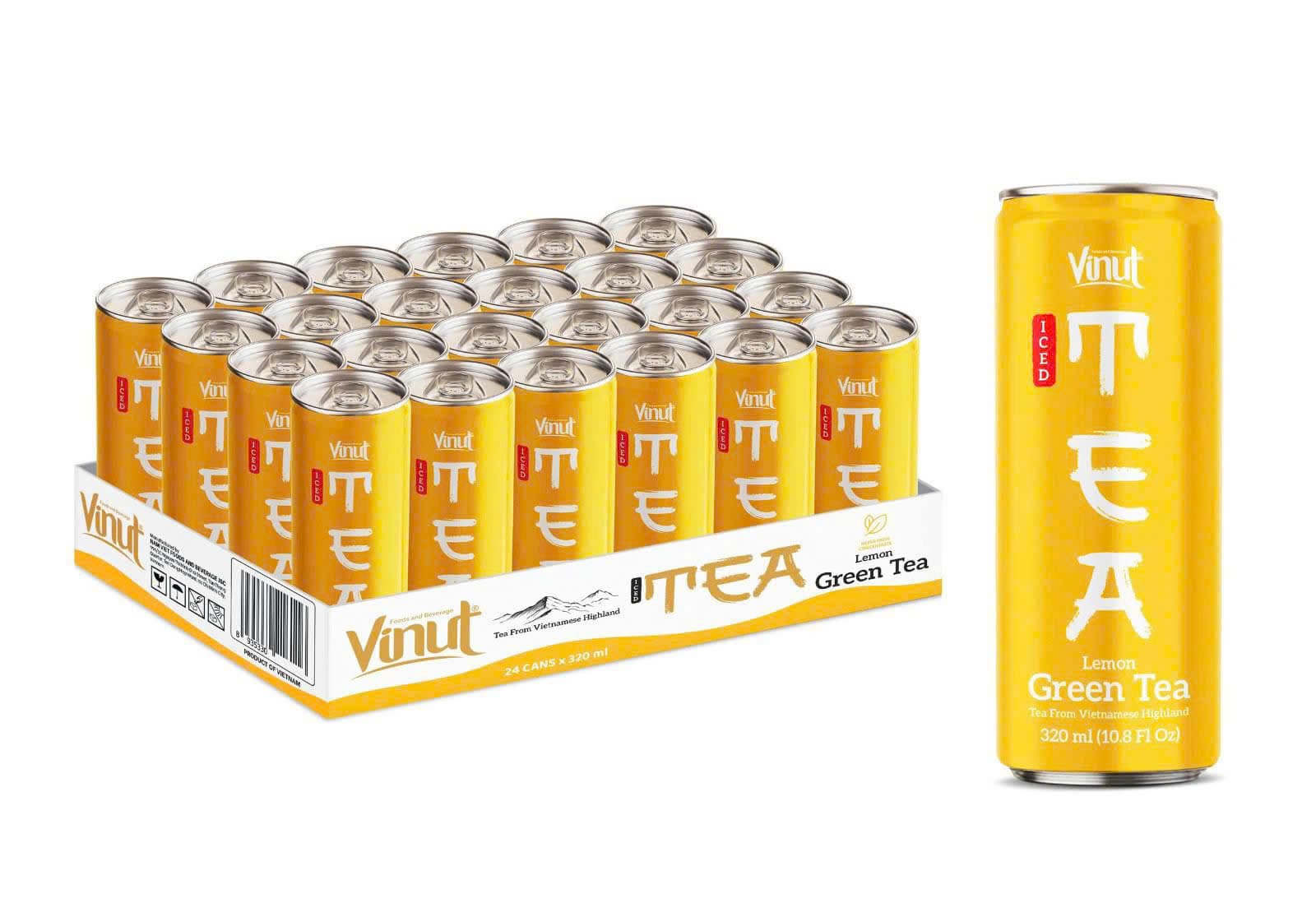 VINUT Lemon Green Tea 320ml Slim Can Tray Pack view 1