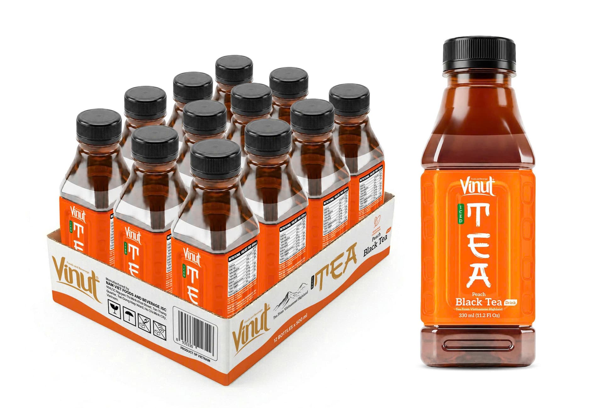 VINUT Peach Black Tea Drink 330ml PET Bottle Tray Pack view 1