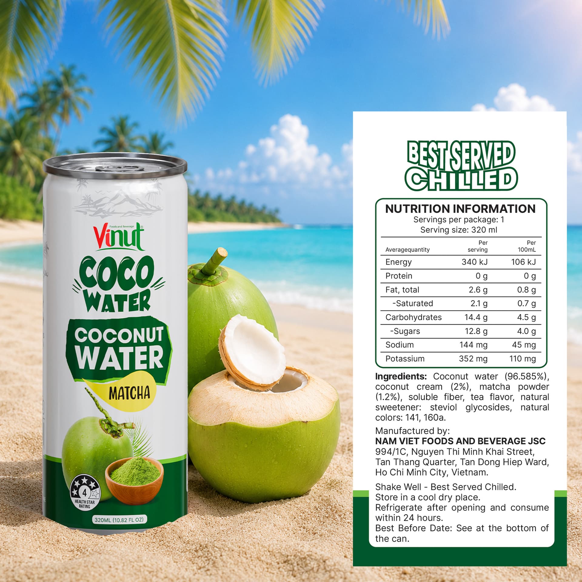 10.8 fl oz Vinut Coco Water Matcha view 5