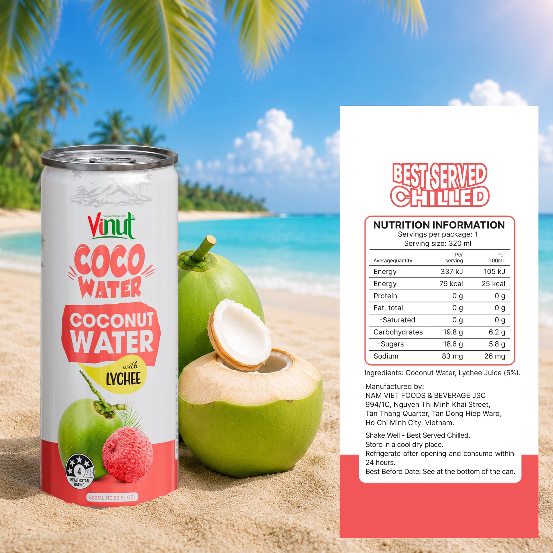 10.82 fl oz Vinut Coco Water with Lychee view 5