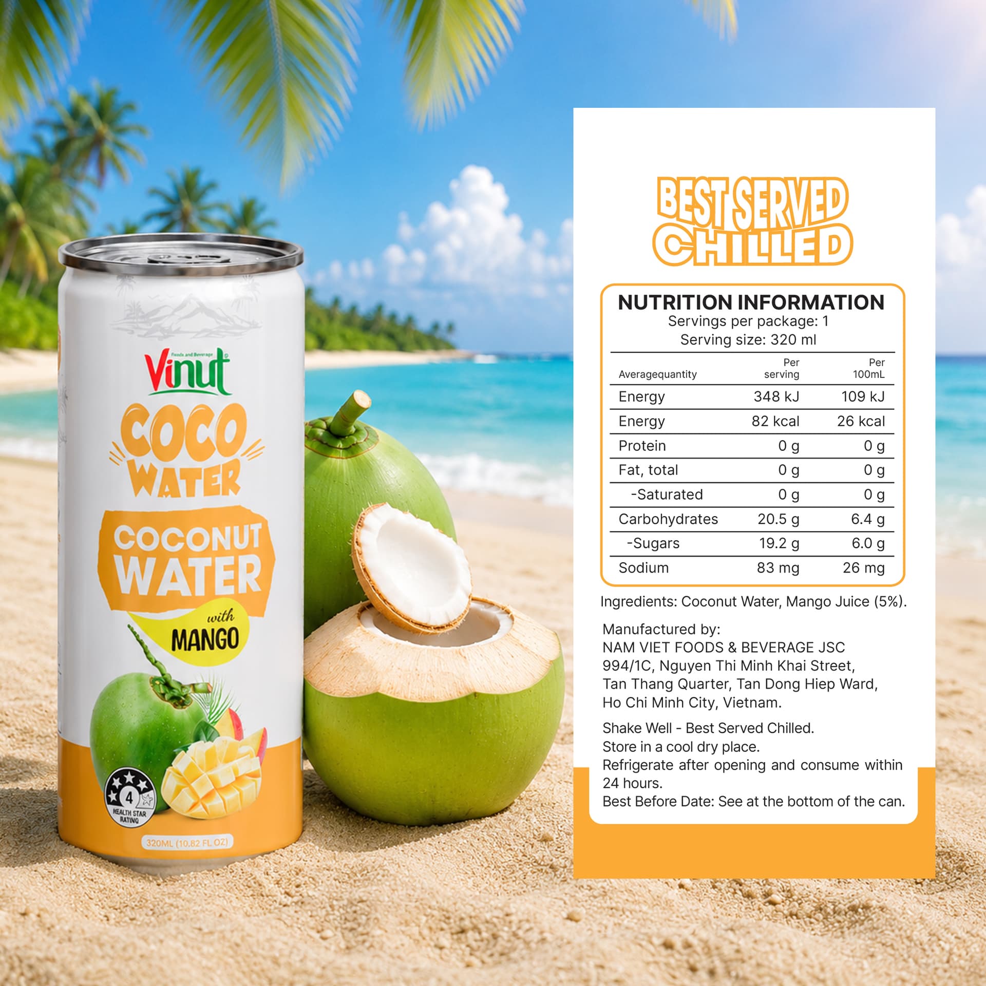 10.82 fl oz Vinut Coco Water with Mango view 5