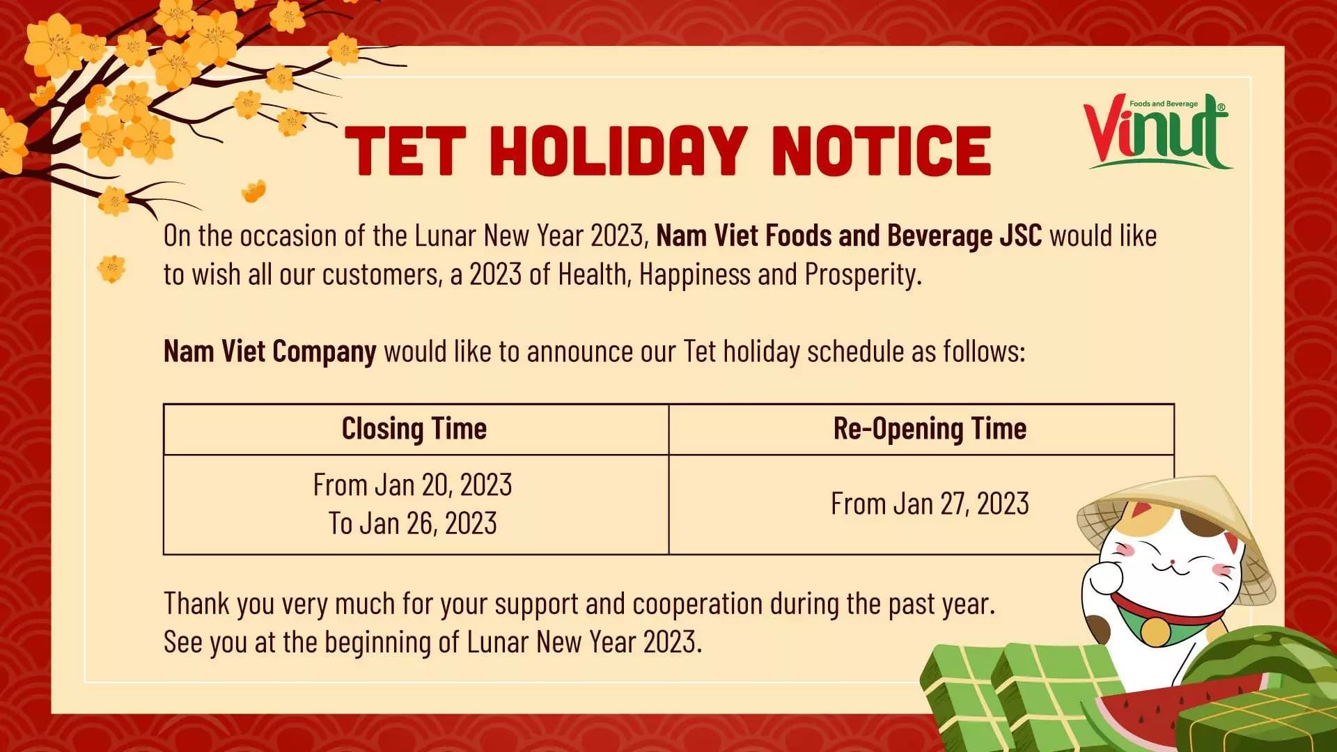 Tet Holiday Closing Announcement