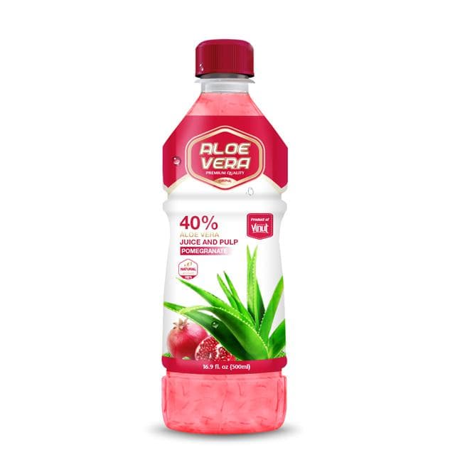 Vinut Aloe Vera Juice and Pulp, Pomegranate Flavor, 40% Aloe Vera Juice and Pulp, Natural, Premium Quality, PET Bottle, 16.9 fl oz (500mL)