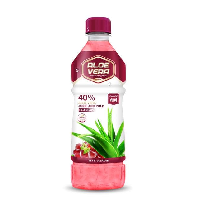 Vinut Aloe Vera Juice and Pulp, Red Grape Flavor, 40% Aloe Vera Juice and Pulp, Natural, Premium Quality, PET Bottle, 16.9 fl oz (500mL)