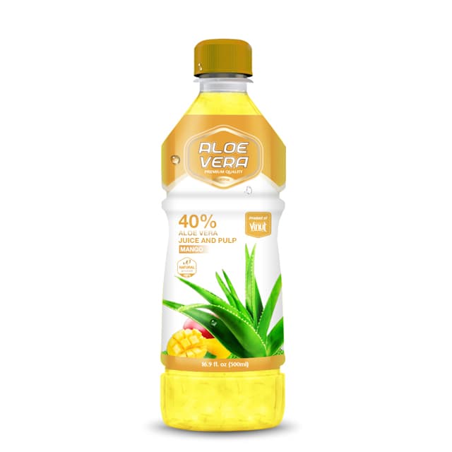 Vinut Aloe Vera Juice and Pulp, Mango Flavor, 40% Aloe Vera Juice and Pulp, Natural, Premium Quality, PET Bottle, 16.9 fl oz (500mL)
