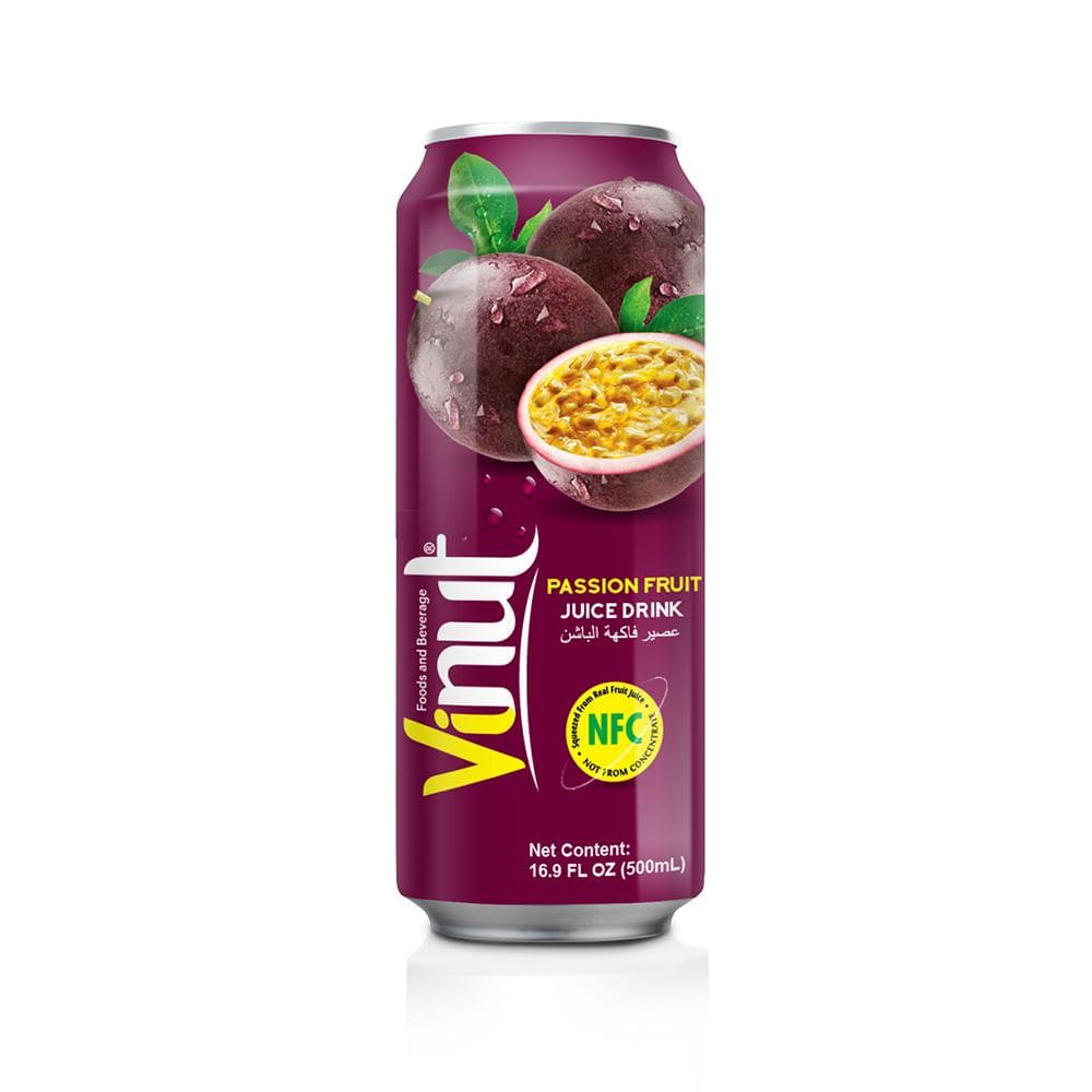 VINUT Passion Fruit Juice Drink, NFC Squeezed From Real Fruit Juice Not From Concentrate, Can, 16.9 fl oz (500 mL)