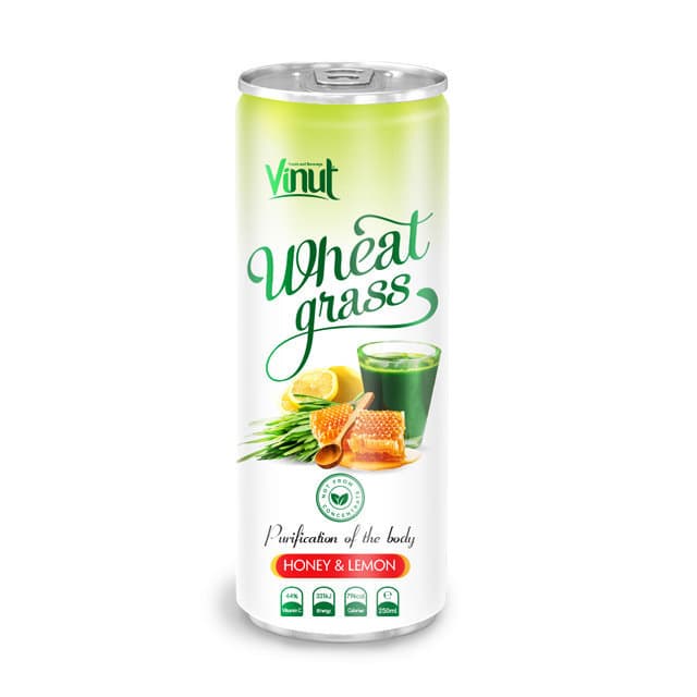 VINUT Wheatgrass Drink, Honey Lemon Flavor, Purification Of The Body, Not From Concentrate, 46% Vitamin C, 33% Energy, 70 Kcal, Slim Can, (250 mL)