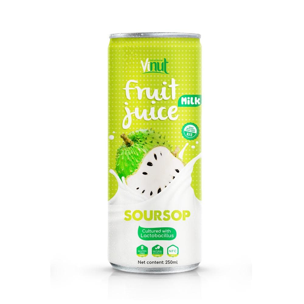 VINUT Fruit Juice Milk, Soursop, Cultured With Lactobacillus, Gluten Free, Natural Flavor, NFC, Slim Can, (250 mL)