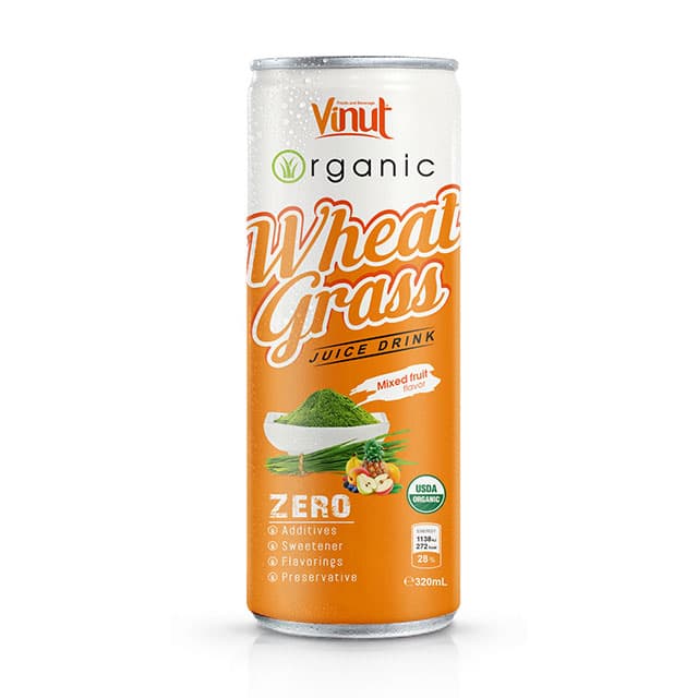 VINUT Organic Wheat Grass Juice Drink, Mixed Fruit Flavor, Zero Additives Sweetener Flavorings Preservative, USDA Organic, Slim Can, (320 mL)