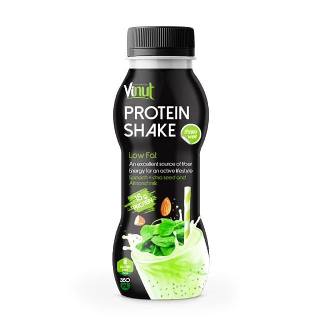 VINUT Protein Shake Spinach + chia seed and Almond milk, Low Fat, 15 g Protein, Gluten Free, PET Bottle, (350 ml)