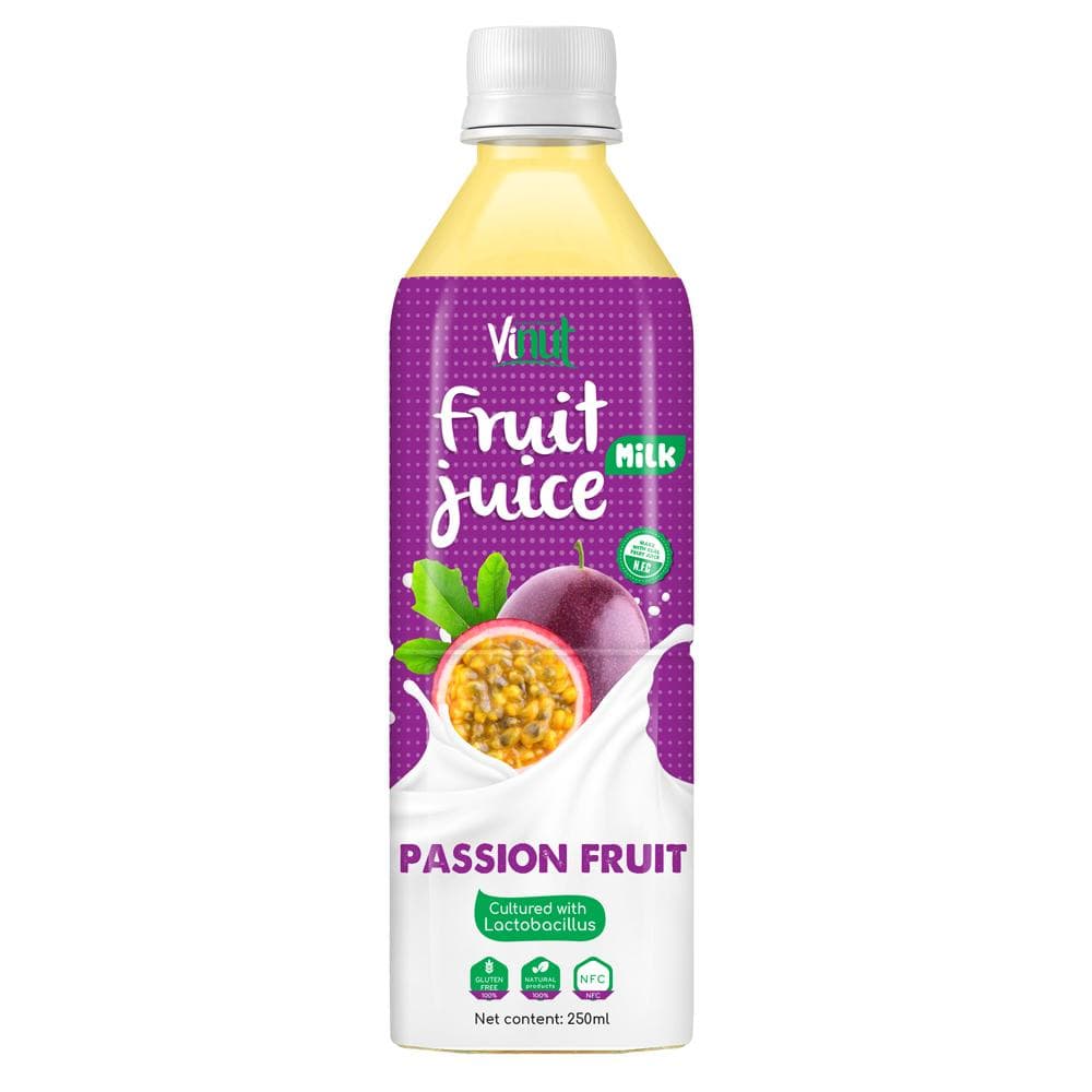 VINUT Fruit juice Milk Passion Fruit, Cultured with Lactobacillus, Gluten Free, Natural Ingredients, NFC, PET Bottle, 250ml