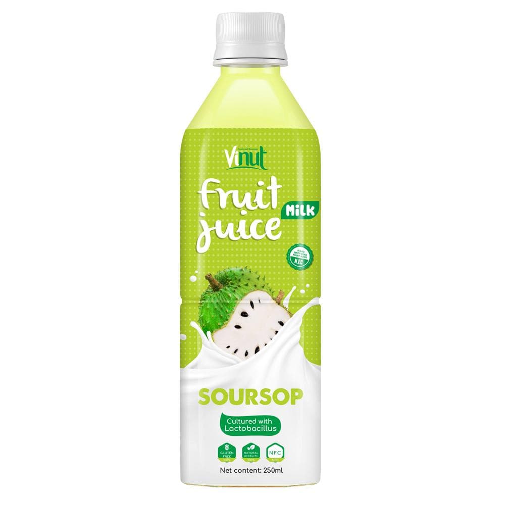 VINUT Fruit juice Milk Soursop, Cultured with Lactobacillus, Gluten Free, Natural Ingredients, NFC, PET Bottle, 250ml
