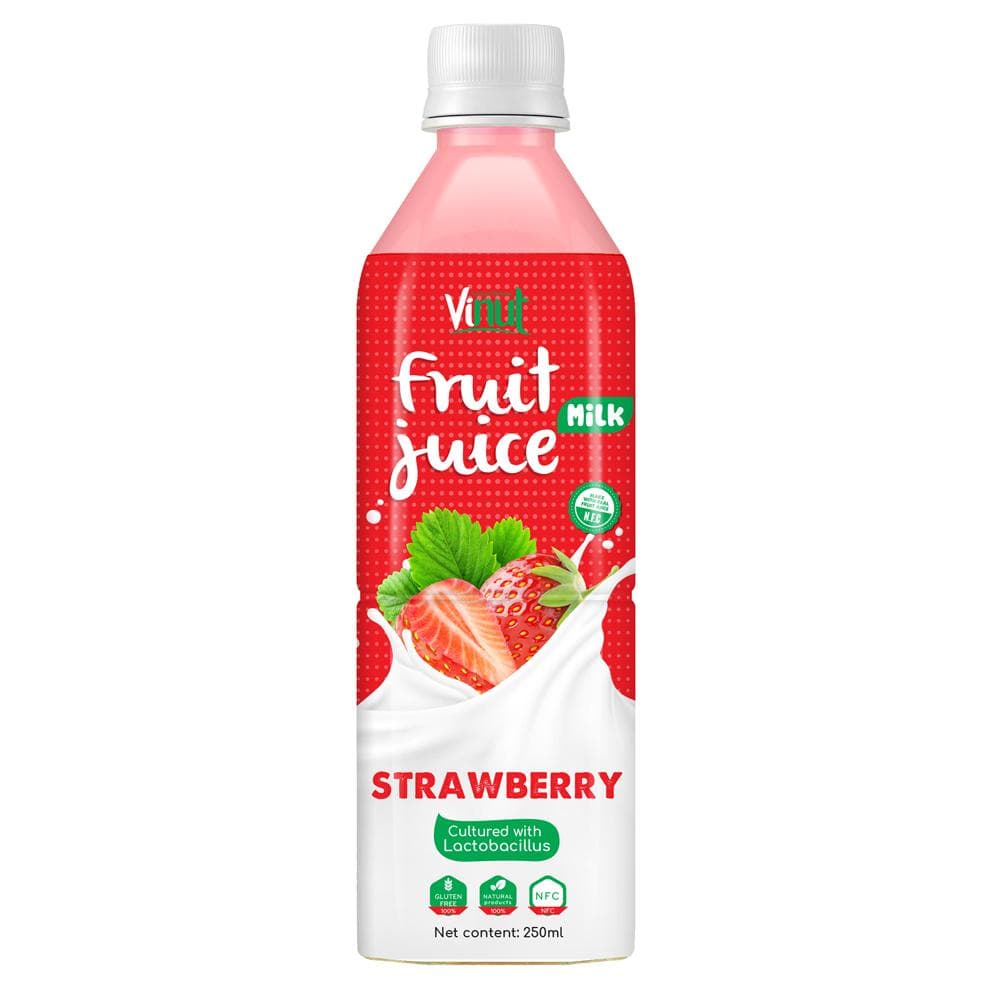 VINUT Fruit juice Milk Strawberry, Cultured with Lactobacillus, Gluten Free, Natural Ingredients, NFC, PET Bottle, 250mL view 1