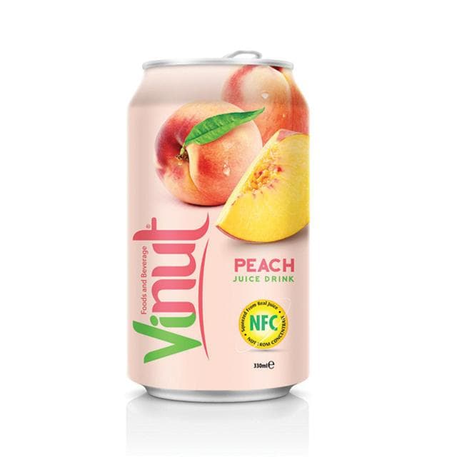 VINUT Peach Juice Drink, Squeezed from Real Juice, NFC, Not From Concentrate, Slim Can, 330ml