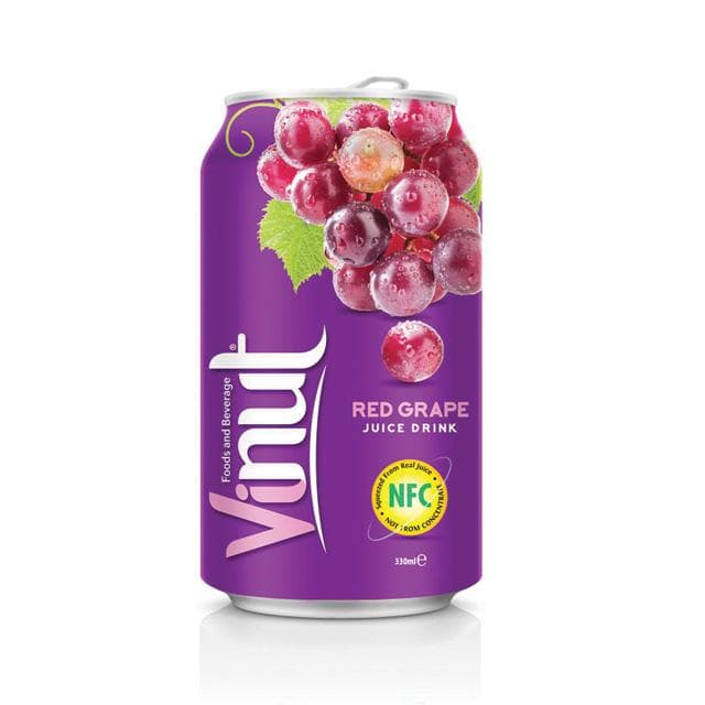 VINUT Red Grape Juice Drink, Squeezed from Real Juice, NFC, Not From Concentrate, Slim Can, 330ml